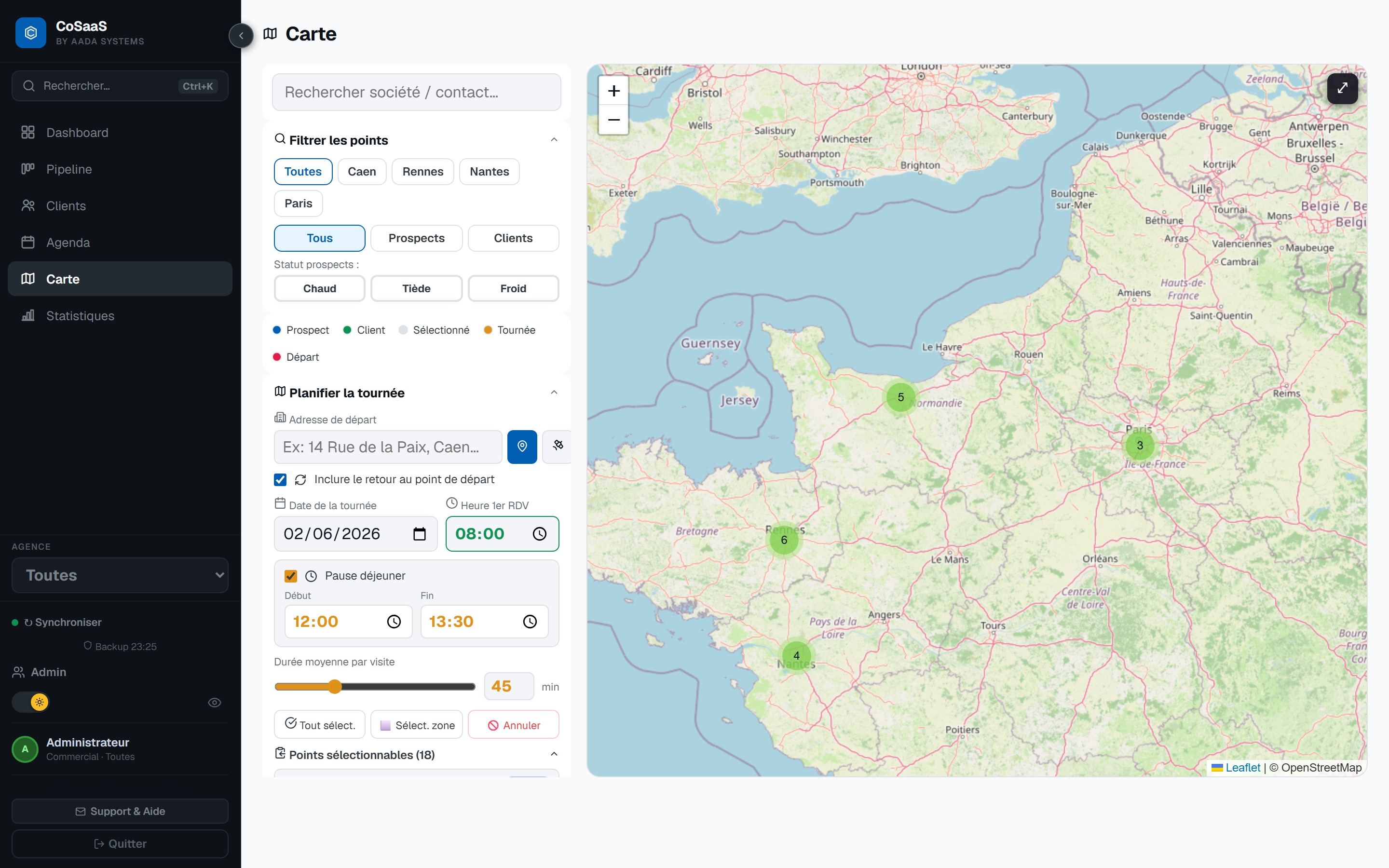 Carte et tournées CoSaaS
