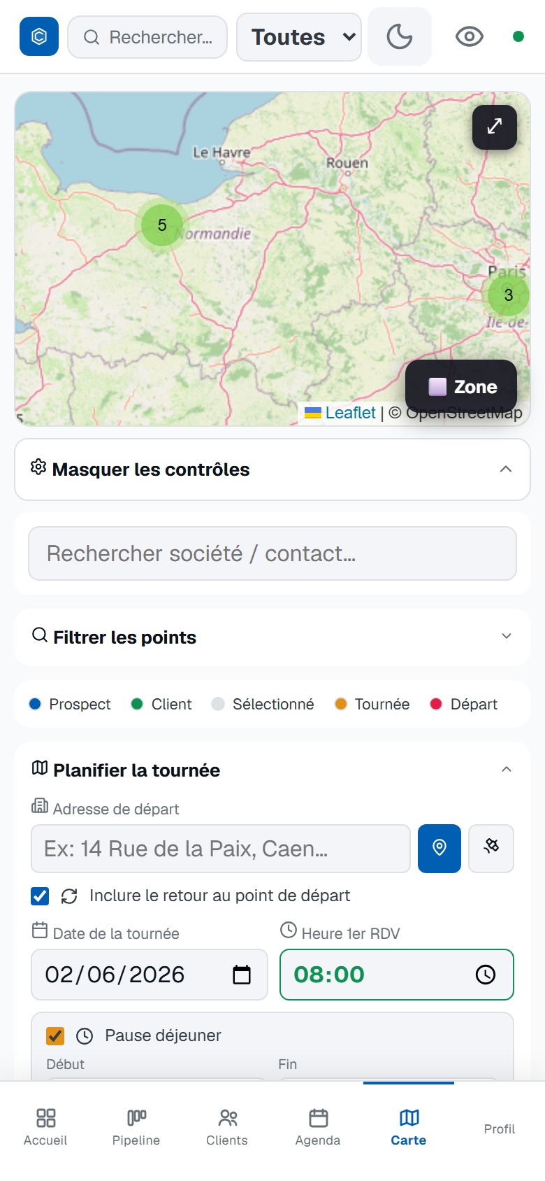 Planification de tournée sur mobile