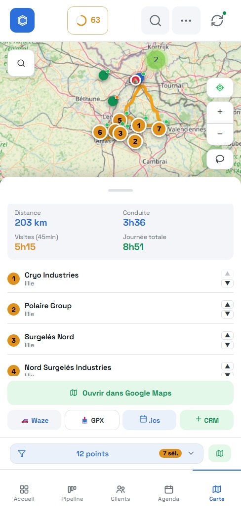 Planification de tournée sur mobile