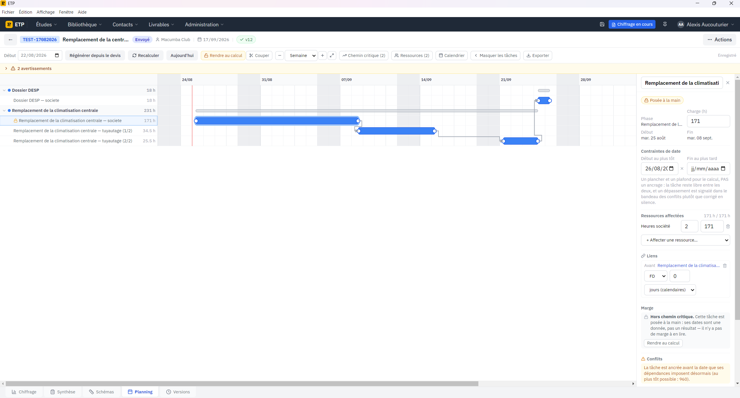 Planning et chemin critique ETP